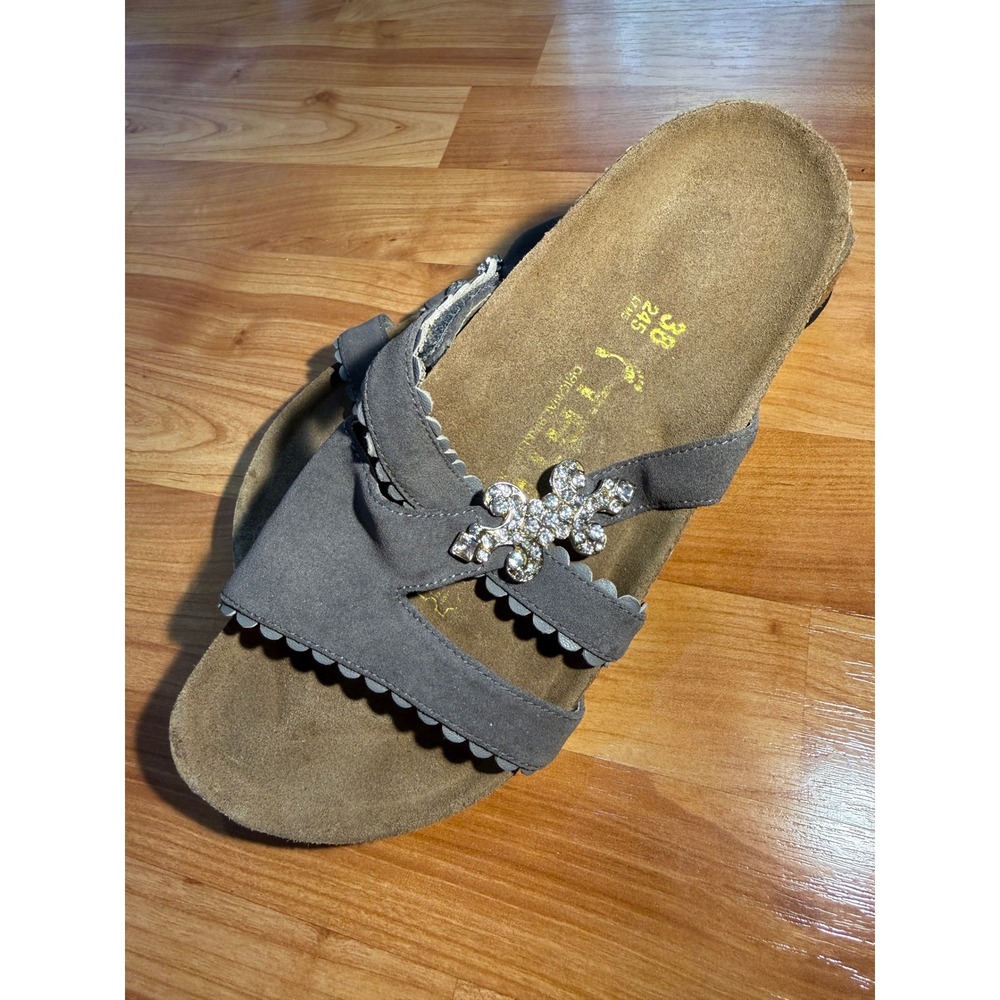 Tatami by‎ Birkenstock Grey Suede Womens 7 Scalloped Rhinestone Sandals